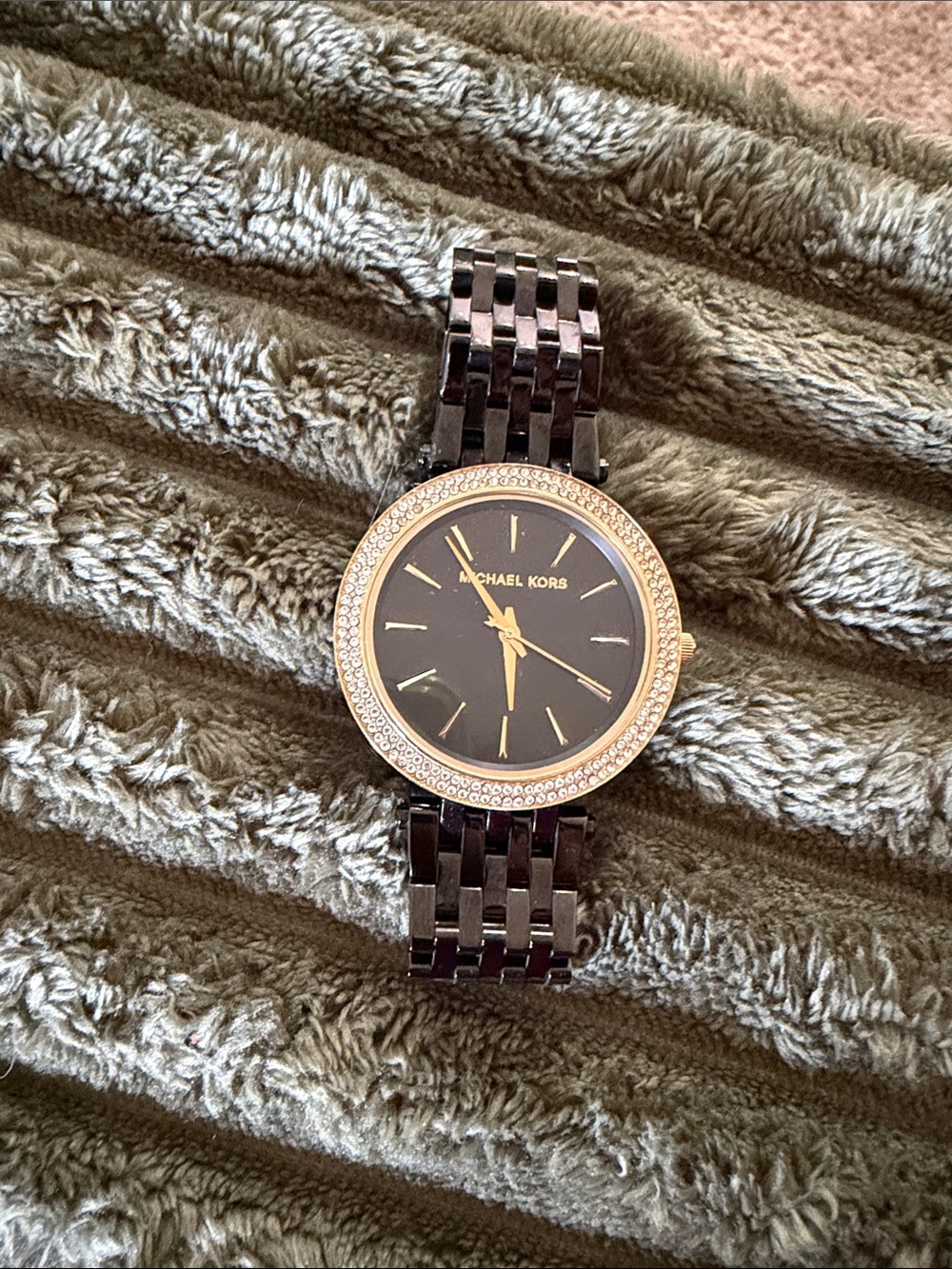 Michael Kors Black and Gold Crystal Bezel Bracelet Watch